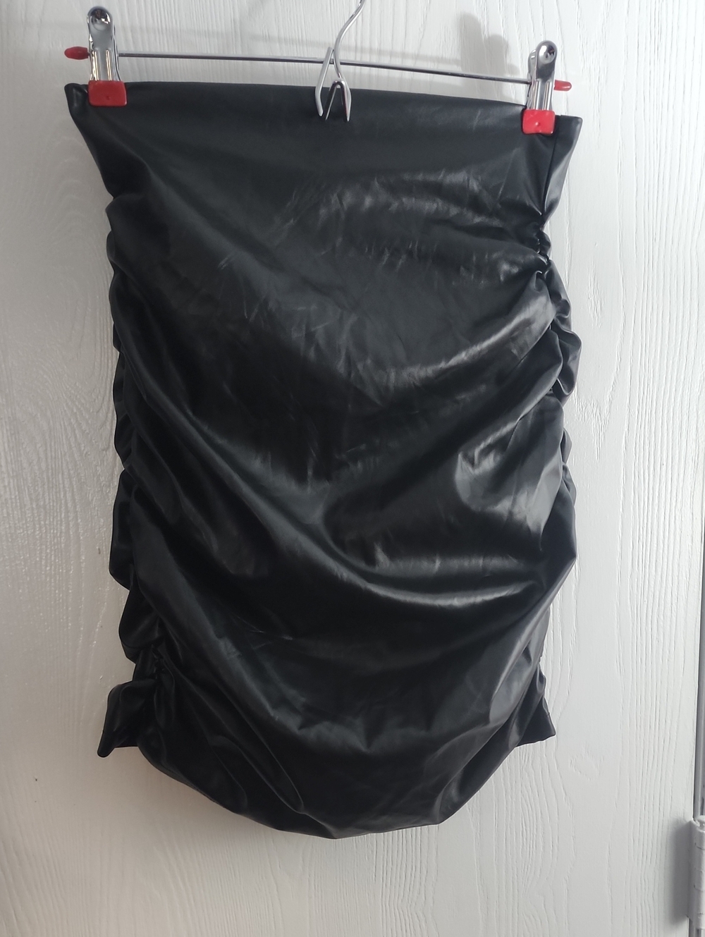 SHEIN Black Faux Leather Ruched Mini Skirt